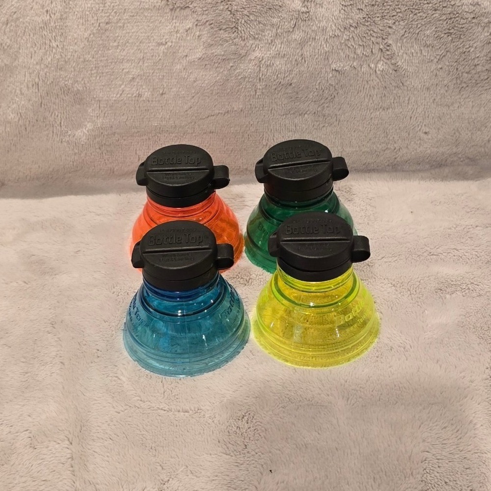 Bottle Top Soda Can Converters Set of 4 Resealable Flip Top Lids Multi-Color